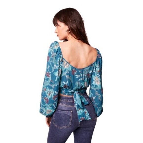 2/$30 NWT Large Band Of The Free - V Neckline Teal Red Floral Tie-Back Blouse - Picture 4 of 15
